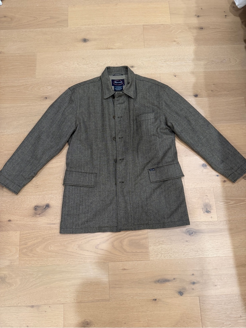 Men's Faconnable Light Brown/Olive Herringbone Wool-Cashmere Blend Coat Medium
